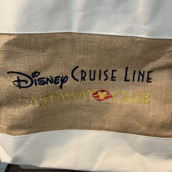 Disney Cruise Line Castaway Club Burlap Canvas Large Zip Beach Bag Tote - Picture 3 of 10